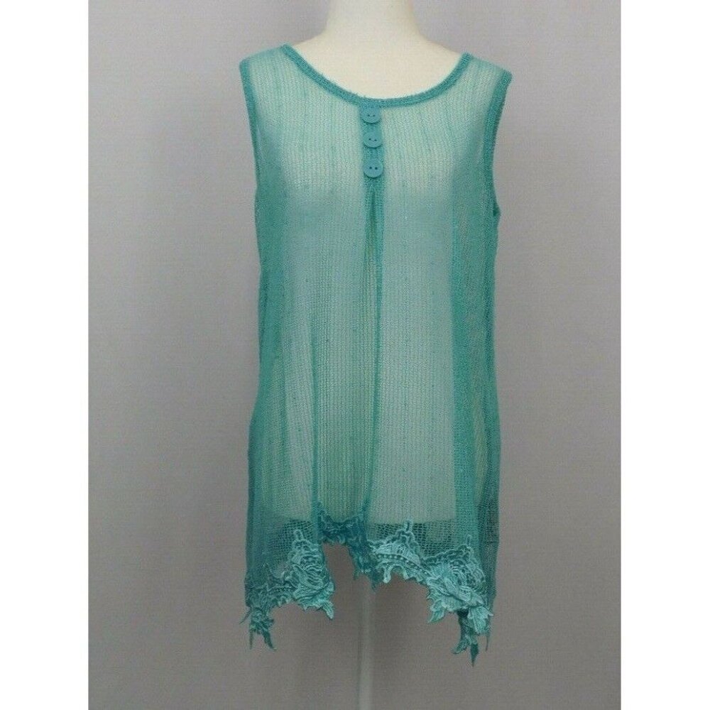 Simply Noelle Womens Swim Cover Up Size S/M Teal Blue Fishnet Lace Tunic New